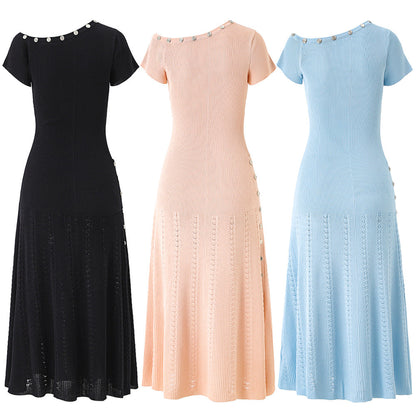 Button Knitted Dignified Sense Of Design Irregular Sleeve Fashion Dresses