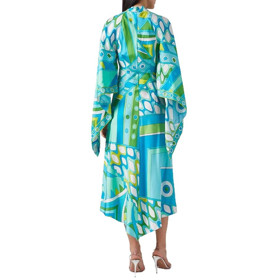 Positioning Printed Long Sleeve Stand Collar Dress Dresses