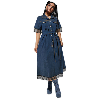 Women's Collar Decorated With Buttons Belt Dress Dresses