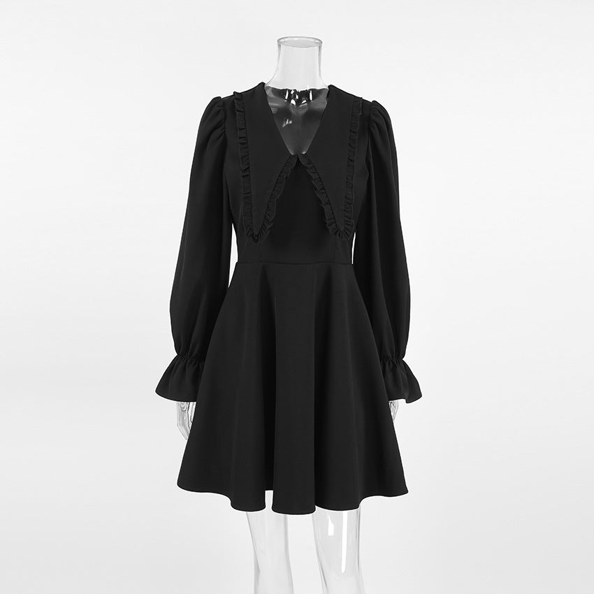 Women's Collar Bell Sleeve French Style Long Dresses