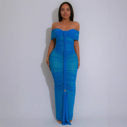 Women's Fashion Sexy Pleated Mesh Maxi Dress Dresses