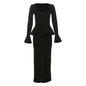 Women's Pure Color Ruffles Waist Decoration Long Dresses