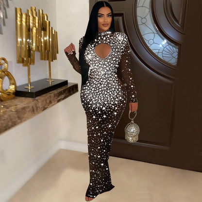 Women's Fashion Wear Round Neck Rhinestone Dress Dresses