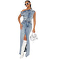 Women's Casual Solid Color Retro Slit Two-piece Suits