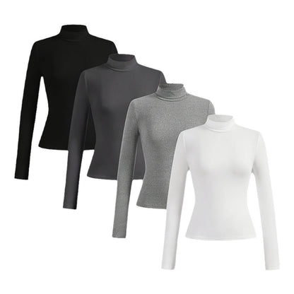 Women's Solid Color Casual Set Turtleneck Long Blouses