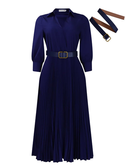 Women's High Waist Temperament Pleated Solid Color Dresses