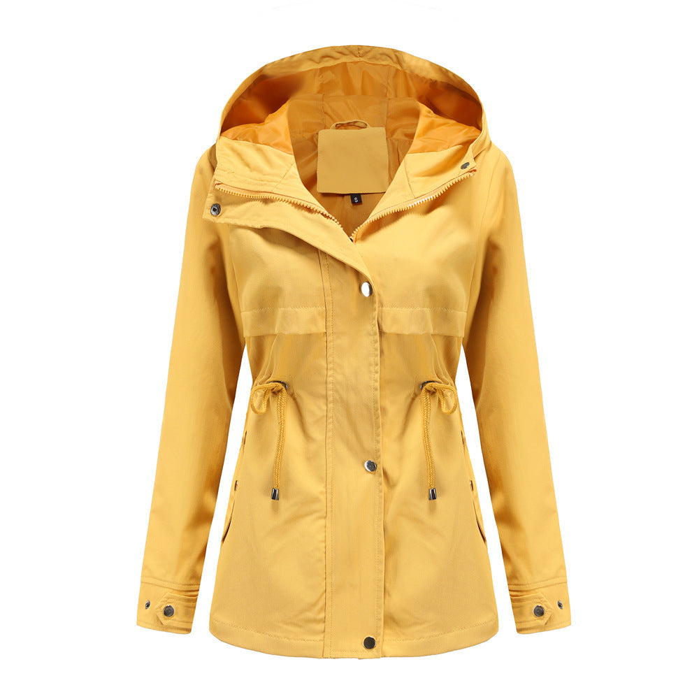Women's European Raincoat Mid-length Hooded Thin Trench Coats