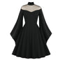 Black Queen Mesh Flared Sleeves Patchwork Dresses