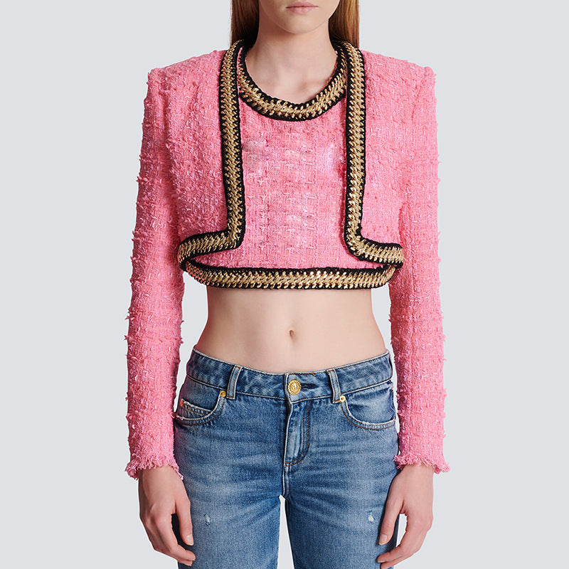 Cool Unique Fashion Chain Decorative Tweed Coats