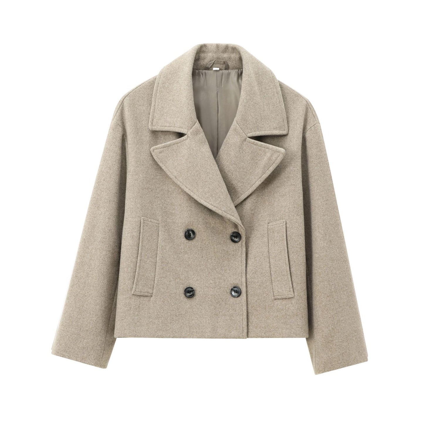 Women's Versatile Two-tone Double Breasted Wool Overcoat Coats