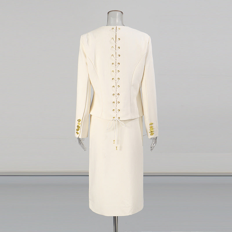 Temperament Waist Single-breasted Round Neck Solid Suits