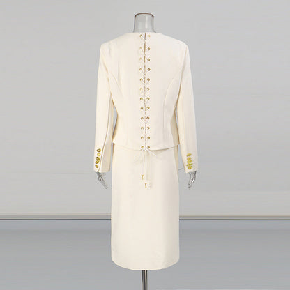 Temperament Waist Single-breasted Round Neck Solid Suits