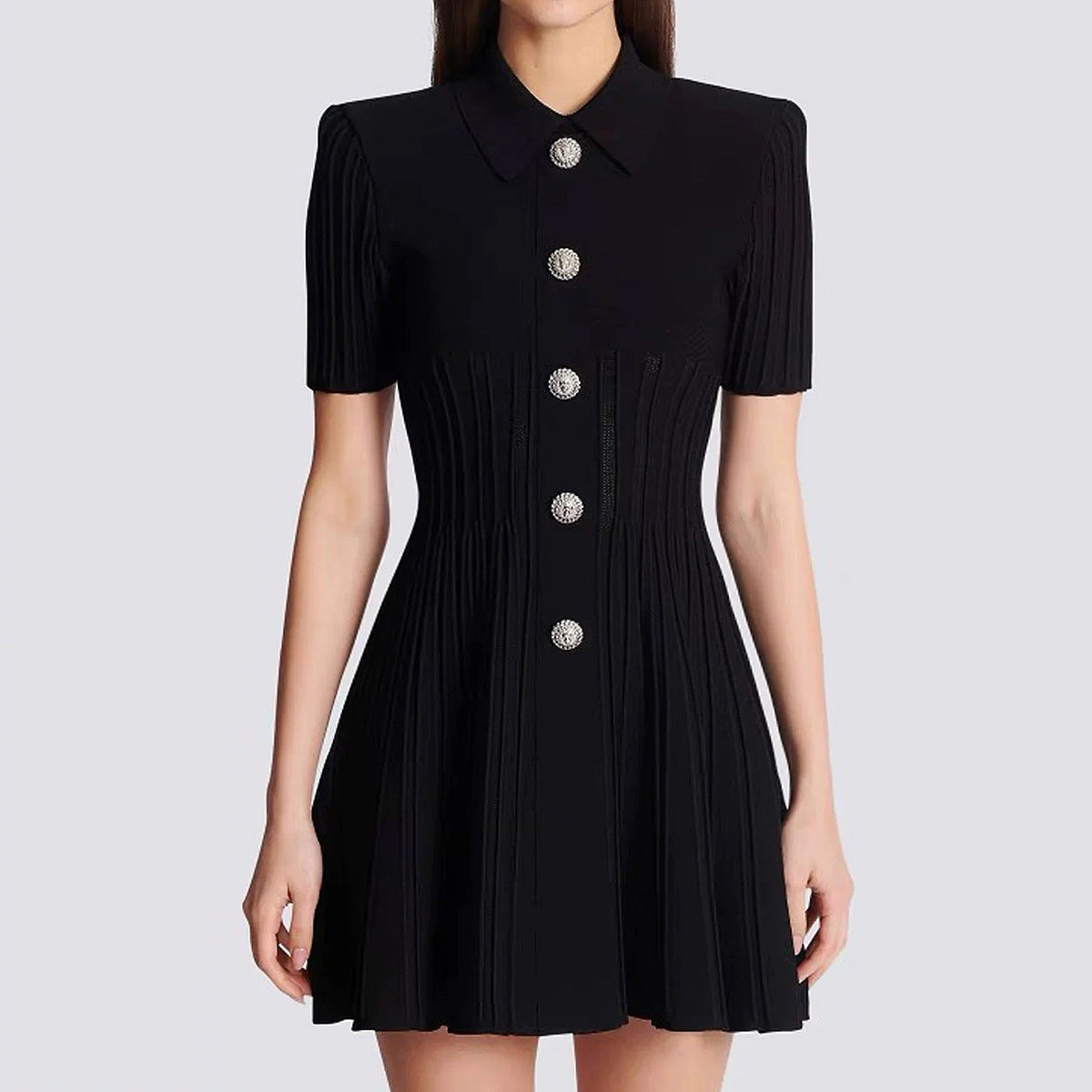 Women's Version Summer Fashion Quality Knitted Lapel Slim Slimming Dresses