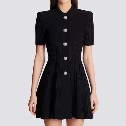 Women's Version Summer Fashion Quality Knitted Lapel Slim Slimming Dresses