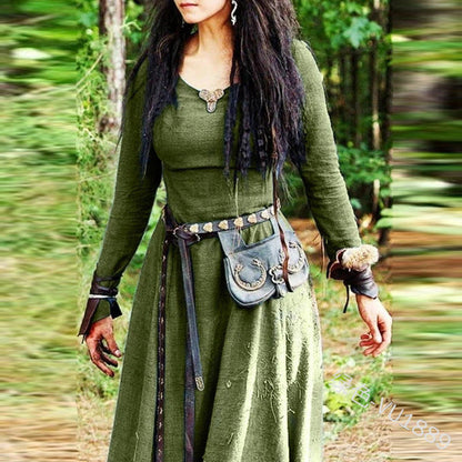 Women's Neck Long Sleeve Slim Dress Renaissance Dresses