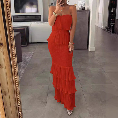 Goddess Tube Smocking Pleated Slim Fit Dresses