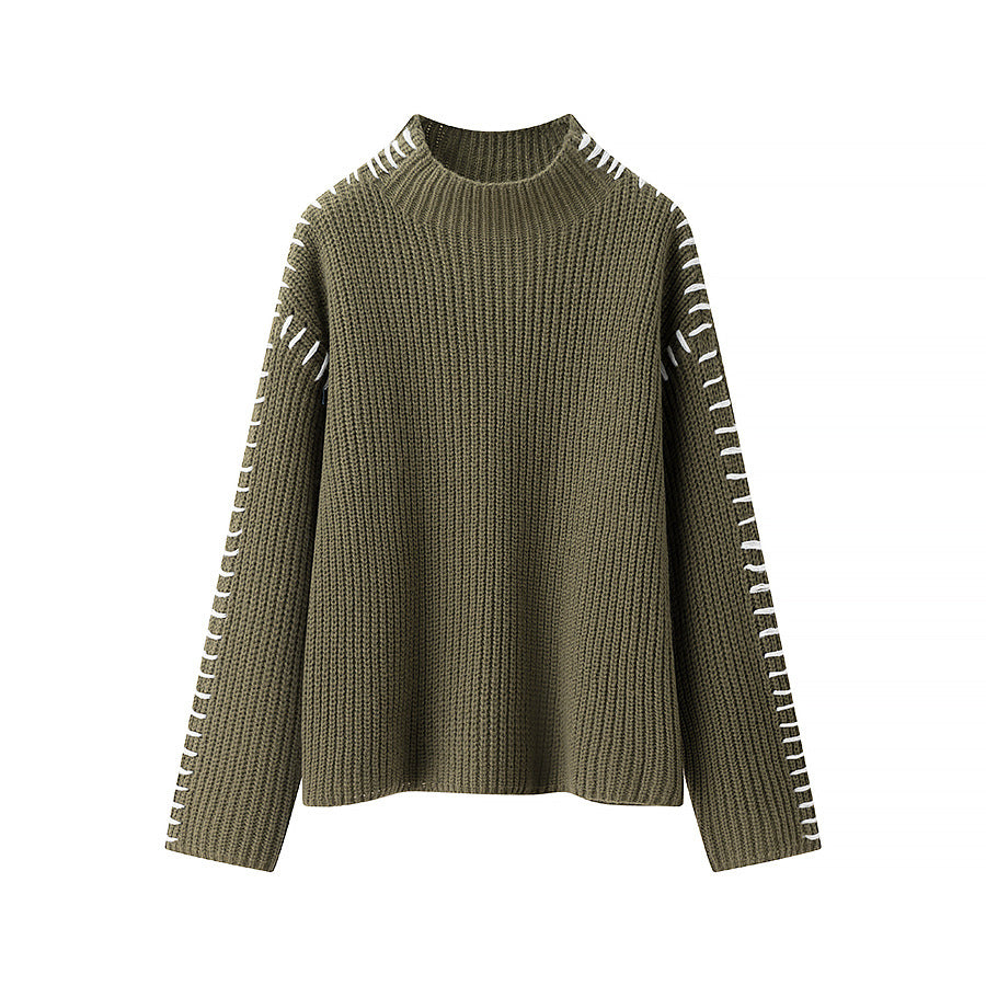 Women's Street Fashion High Collar Contrast Color Sweaters