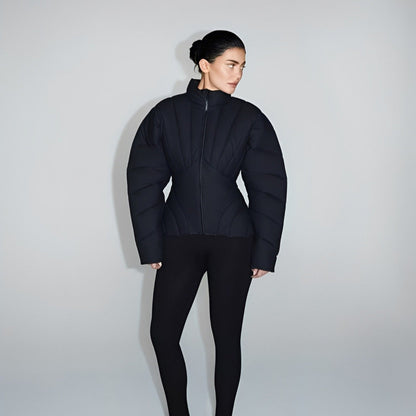 Women's Waist Winter Stand Collar Warm Zipper Coats