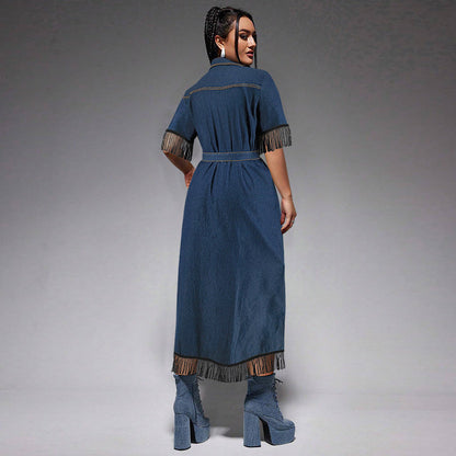 Women's Collar Decorated With Buttons Belt Dress Dresses