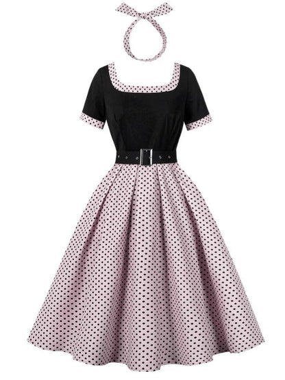 Retro Party Court Polka Dot Stitching Dresses