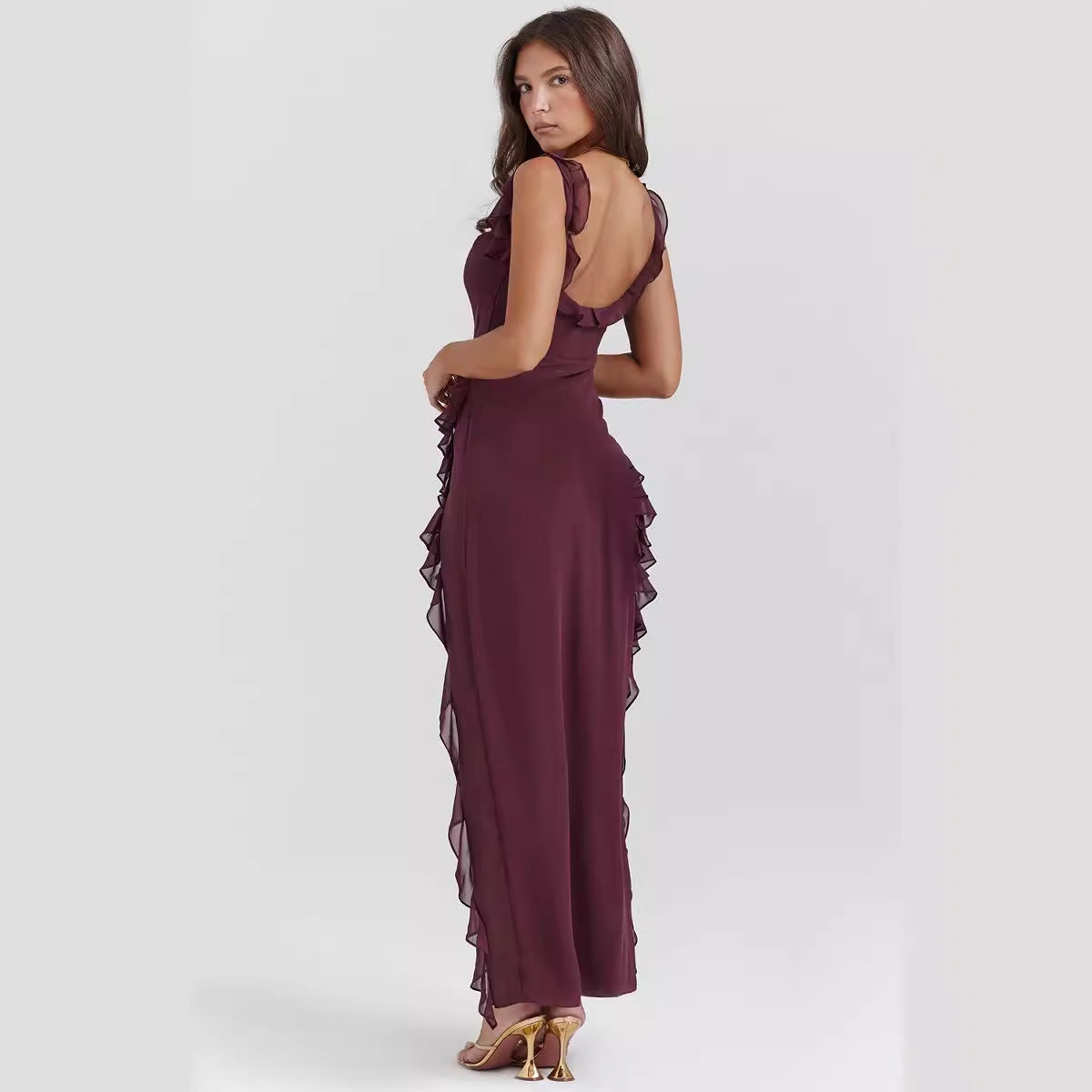 Women's French Strap Wooden Ear Design Hot Split Dresses