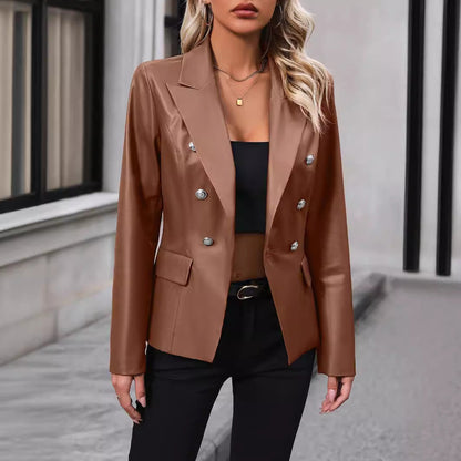 Women's Casual Double Breasted Motorcycle Leather Tops