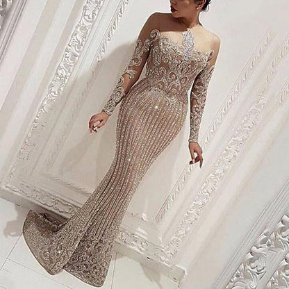 Long Dress Temperament Commute Gold Sequined Solid Color Dresses