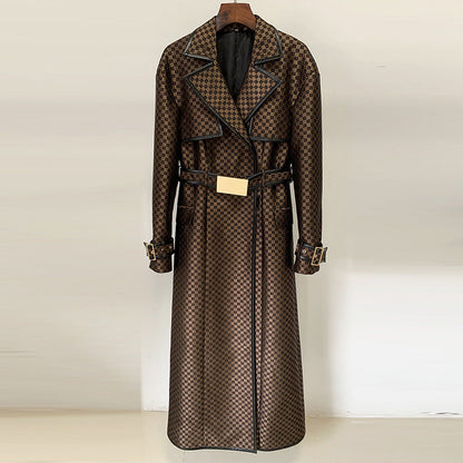 Fashion Belt Jacquard Maze Pattern Extended Coats