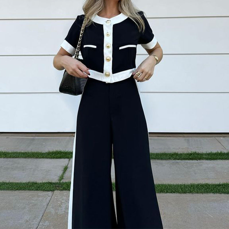 Women's Fashion Commuter T-shirt Style Two-piece Set Pants