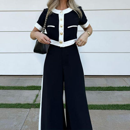 Women's Fashion Commuter T-shirt Style Two-piece Set Pants