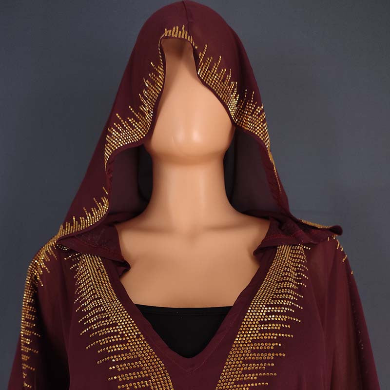 Women's Rhinestone Hooded Large Swing Dress Arab Dresses