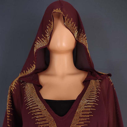 Women's Rhinestone Hooded Large Swing Dress Arab Dresses