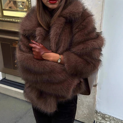 Women's Street Style Faux Fur Lapels Fox Coats