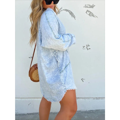 Elegant Denim Dress Washed Loose Shirt Plus Size