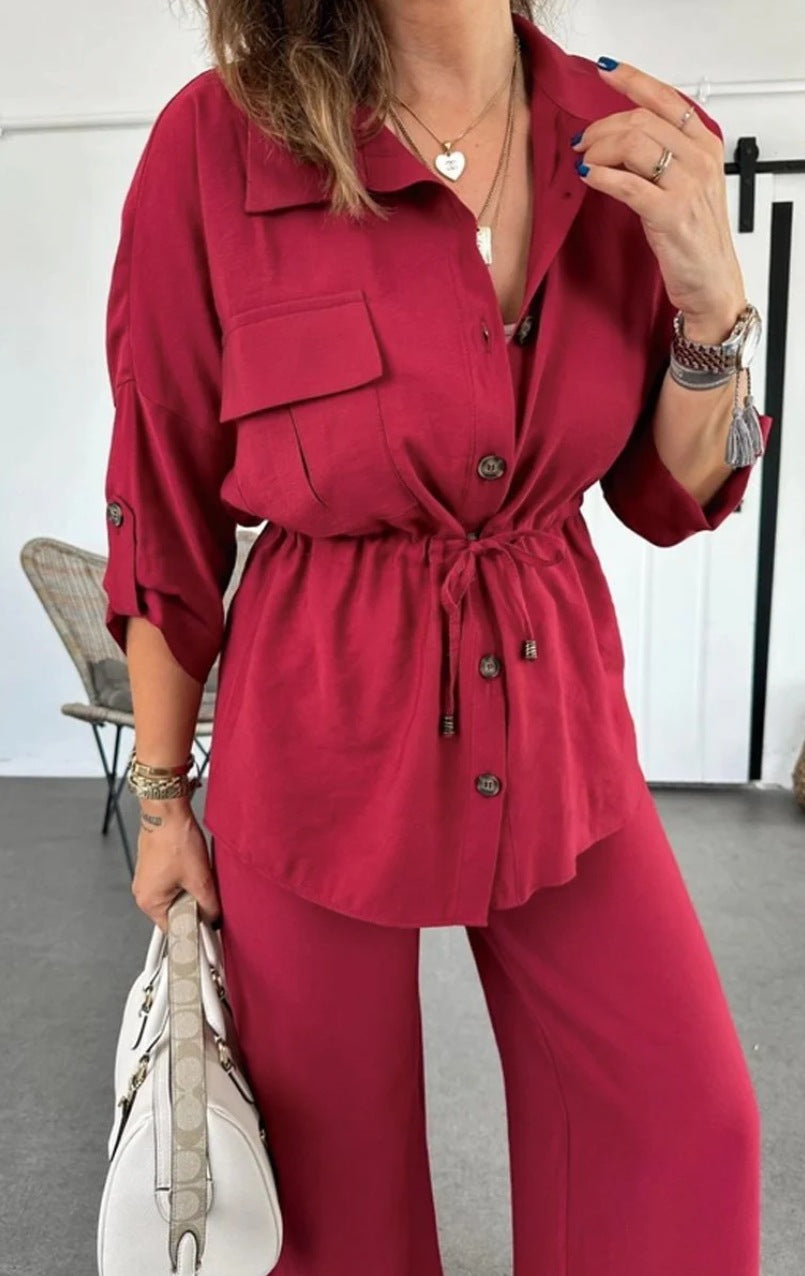 Women's Loose Casual Solid Color Drawstring Patch Suits