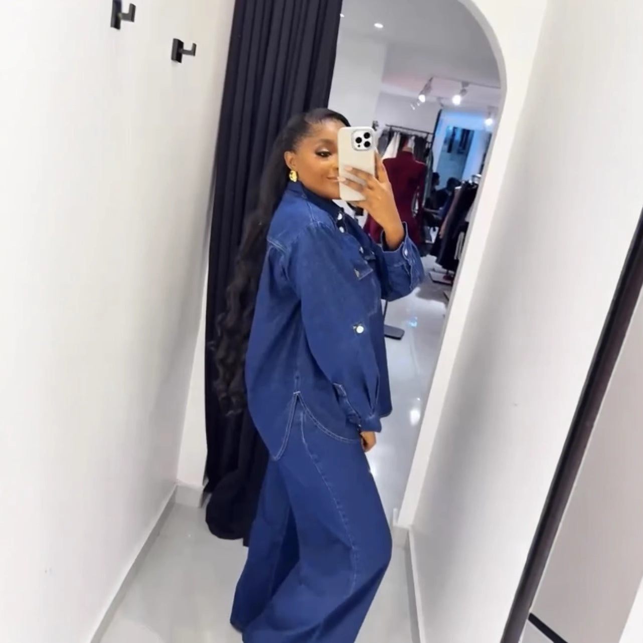 Women's Charming Lapel Pocket Long-sleeved Trousers Tops