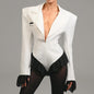 Women's V Lapel Lace Long-sleeved Contrast Color Jumpsuits