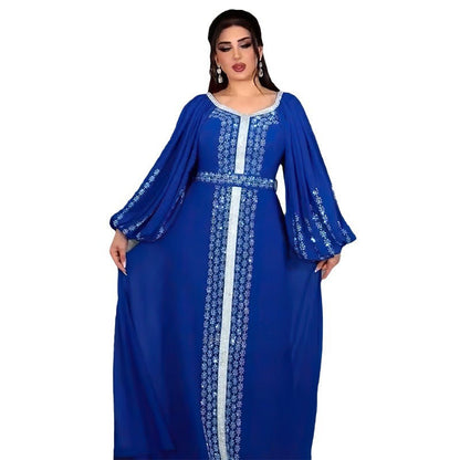 Women's Style Rhinestone Dress Chiffon Puff Sleeve Dresses