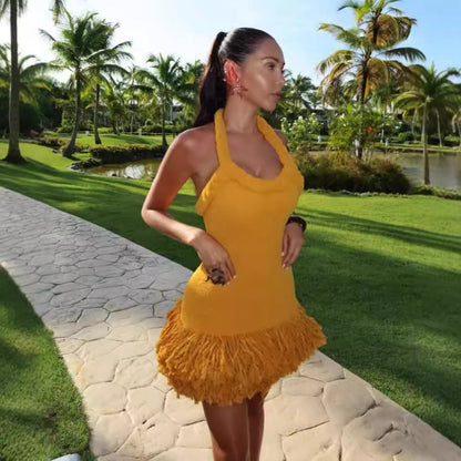 Hand-woven Twine Rope Shoulder Strap Tassel Dresses