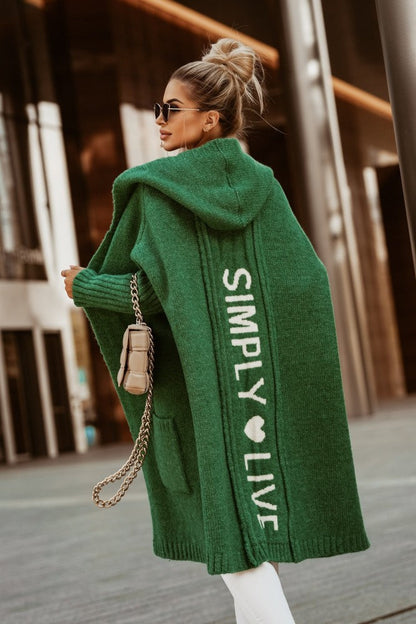 Long Lapel Hooded Letter Wool Loose Sweaters