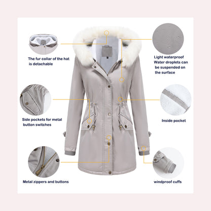 Women's Detachable Fur Collar Long-sleeved Hooded Coats
