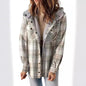 Women's Casual Plaid Hooded Woolen Fleece-lined Warm Coats