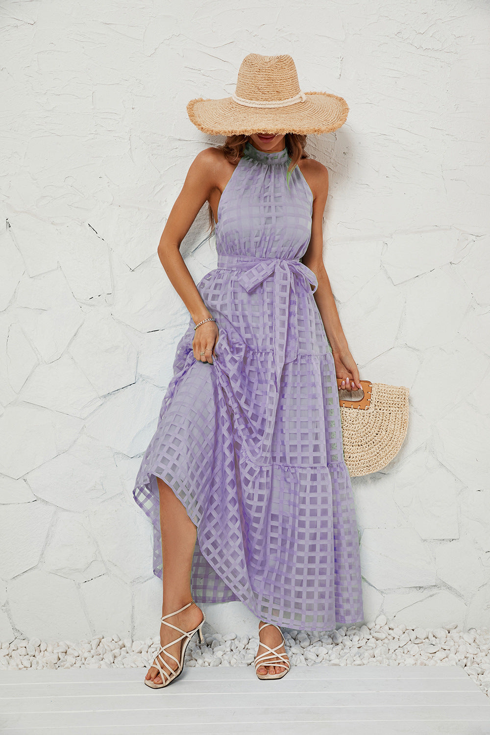 Women's Summer Halter Ruffled Long Dress Dresses