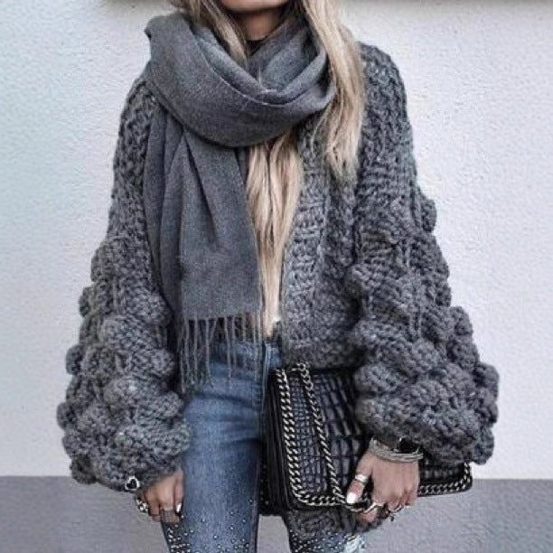 Women's Comfortable Hand-woven Ball Lantern Sleeve Sweaters