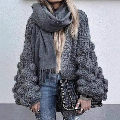 Women's Comfortable Hand-woven Ball Lantern Sleeve Sweaters