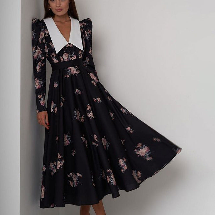 Women's Printed Large Swing Dress Temperament Slim Dresses