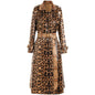 Women's Leopard Print Long Trench Goddess Sleeve Coats