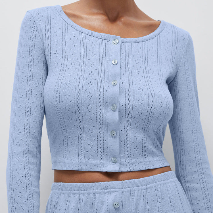 Women's Jacquard Long Sleeve Casual Trousers Two-piece Suits