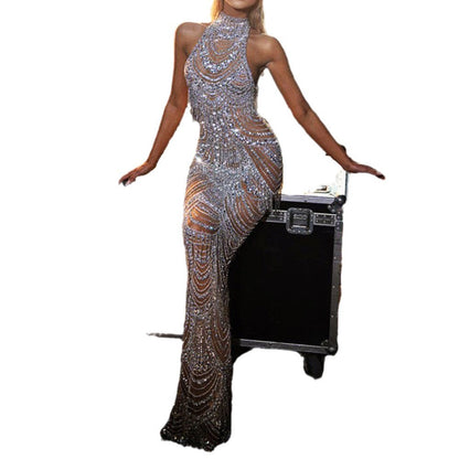 Women's Spring Dress Halter Gold Sexy Dresses