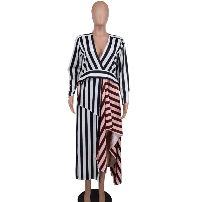 Women's Long-sleeved Dress Loose Striped Design Sense Dresses